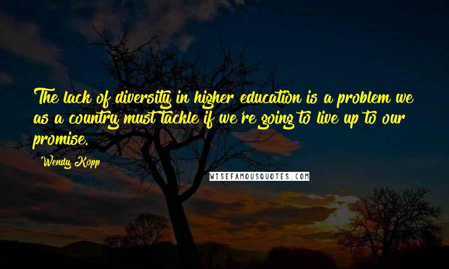 Wendy Kopp Quotes: The lack of diversity in higher education is a problem we as a country must tackle if we're going to live up to our promise.