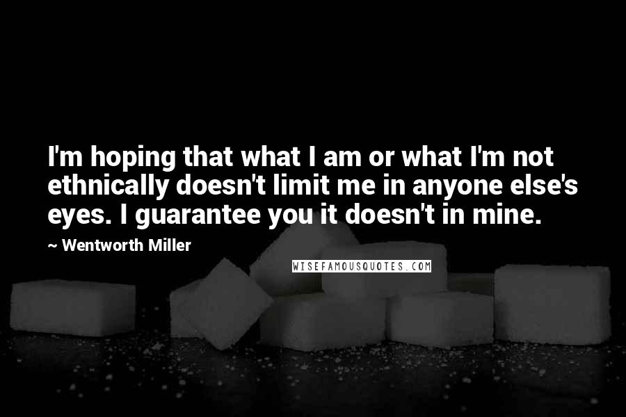 Wentworth Miller Quotes: I'm hoping that what I am or what I'm not ethnically doesn't limit me in anyone else's eyes. I guarantee you it doesn't in mine.