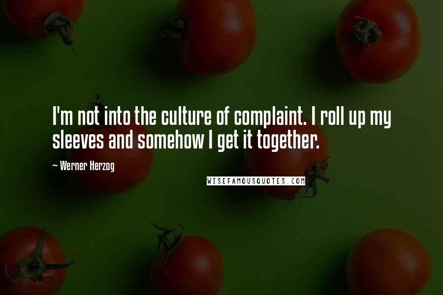 Werner Herzog Quotes: I'm not into the culture of complaint. I roll up my sleeves and somehow I get it together.