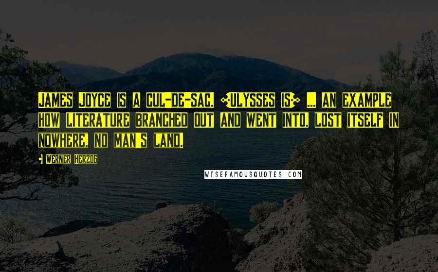 Werner Herzog Quotes: James Joyce is a cul-de-sac. [Ulysses is] ... an example how literature branched out and went into, lost itself in nowhere, no man's land.