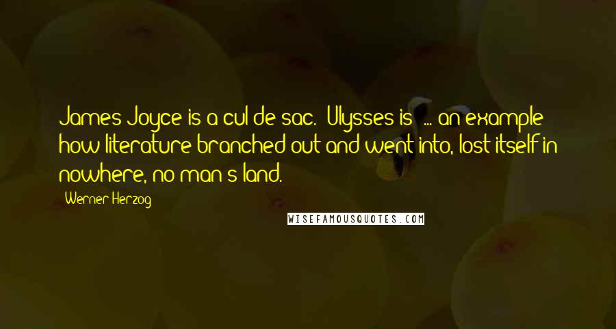 Werner Herzog Quotes: James Joyce is a cul-de-sac. [Ulysses is] ... an example how literature branched out and went into, lost itself in nowhere, no man's land.