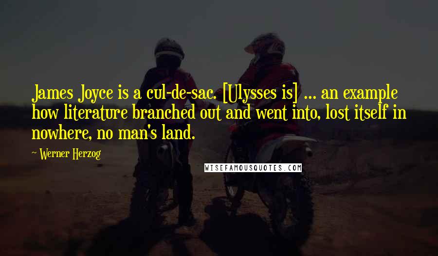 Werner Herzog Quotes: James Joyce is a cul-de-sac. [Ulysses is] ... an example how literature branched out and went into, lost itself in nowhere, no man's land.
