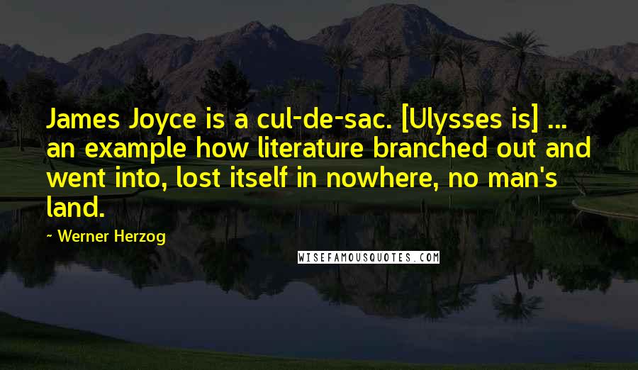 Werner Herzog Quotes: James Joyce is a cul-de-sac. [Ulysses is] ... an example how literature branched out and went into, lost itself in nowhere, no man's land.