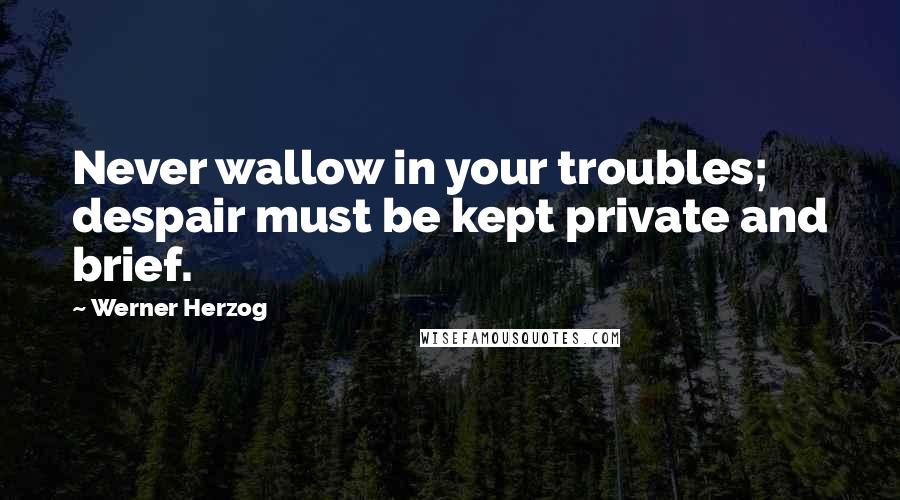 Werner Herzog Quotes: Never wallow in your troubles; despair must be kept private and brief.