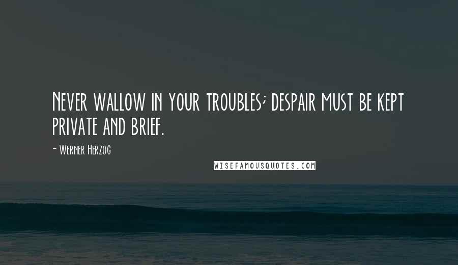 Werner Herzog Quotes: Never wallow in your troubles; despair must be kept private and brief.