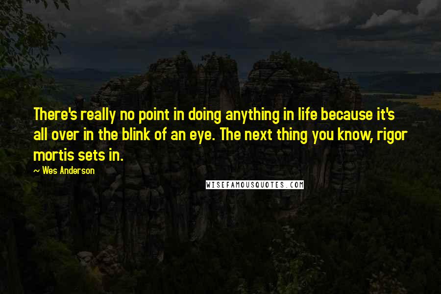 Wes Anderson Quotes: There's really no point in doing anything in life because it's all over in the blink of an eye. The next thing you know, rigor mortis sets in.