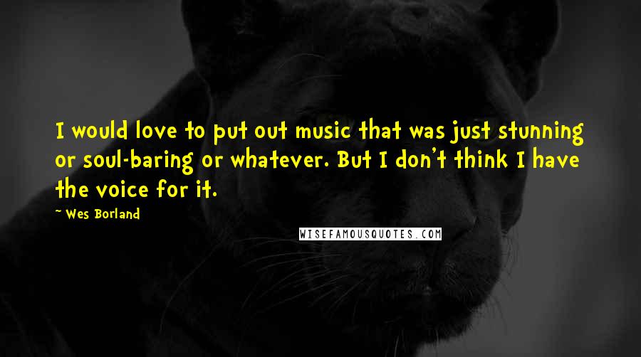 Wes Borland Quotes: I would love to put out music that was just stunning or soul-baring or whatever. But I don't think I have the voice for it.