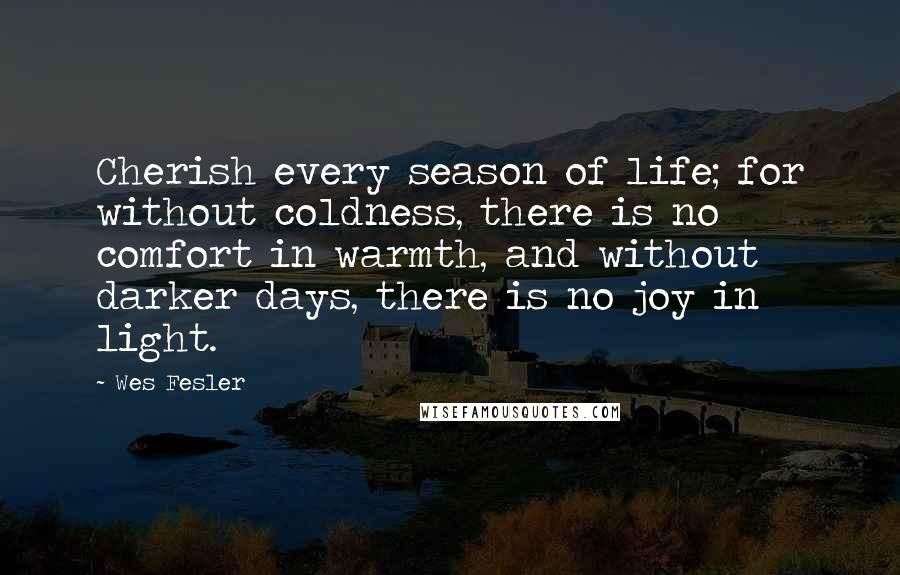 Wes Fesler Quotes: Cherish every season of life; for without coldness, there is no comfort in warmth, and without darker days, there is no joy in light.