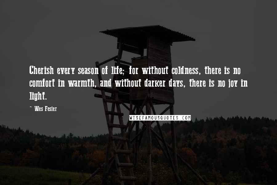 Wes Fesler Quotes: Cherish every season of life; for without coldness, there is no comfort in warmth, and without darker days, there is no joy in light.