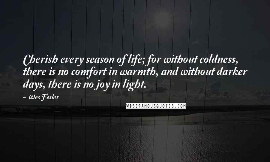 Wes Fesler Quotes: Cherish every season of life; for without coldness, there is no comfort in warmth, and without darker days, there is no joy in light.