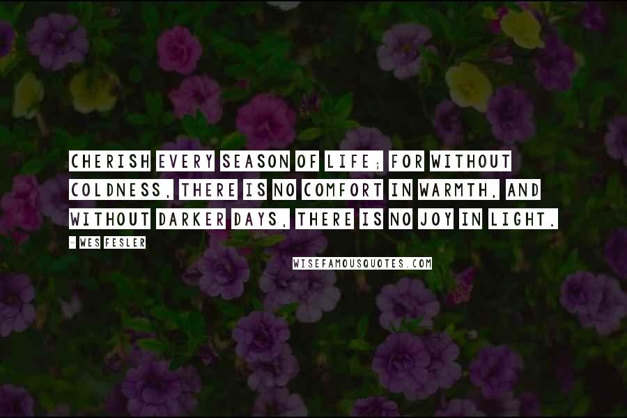 Wes Fesler Quotes: Cherish every season of life; for without coldness, there is no comfort in warmth, and without darker days, there is no joy in light.