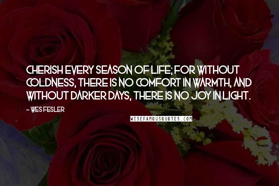 Wes Fesler Quotes: Cherish every season of life; for without coldness, there is no comfort in warmth, and without darker days, there is no joy in light.