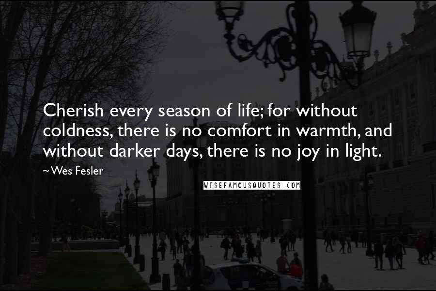 Wes Fesler Quotes: Cherish every season of life; for without coldness, there is no comfort in warmth, and without darker days, there is no joy in light.