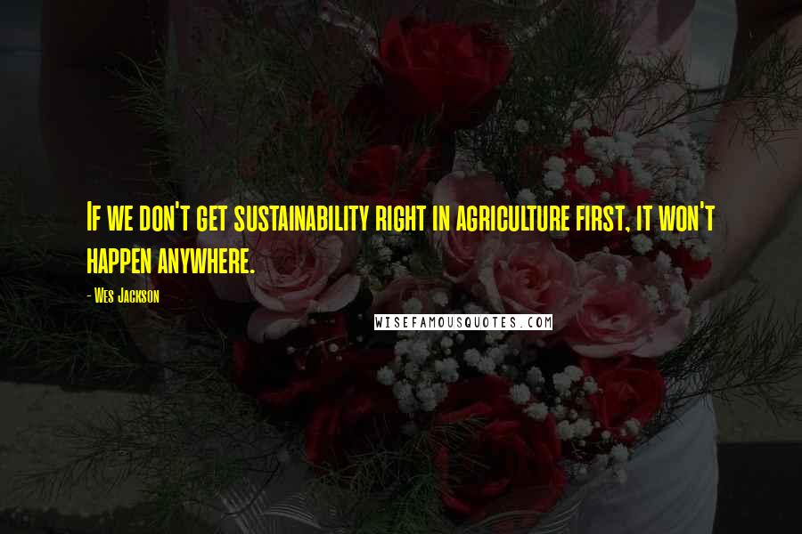 Wes Jackson Quotes: If we don't get sustainability right in agriculture first, it won't happen anywhere.