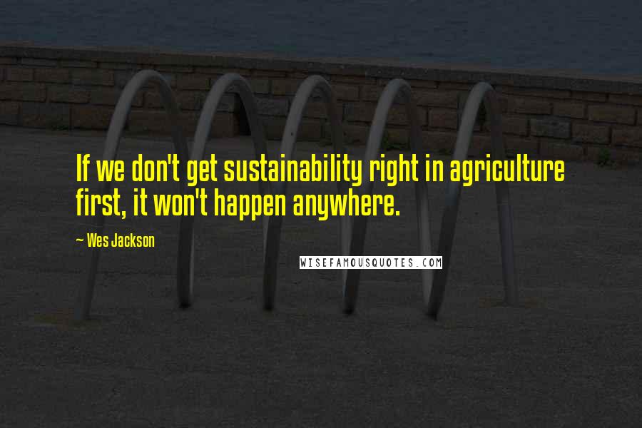 Wes Jackson Quotes: If we don't get sustainability right in agriculture first, it won't happen anywhere.