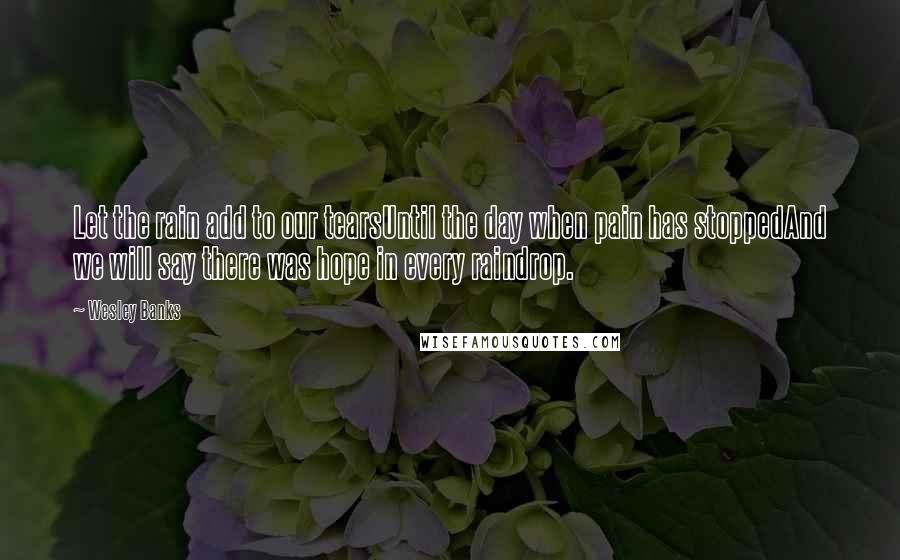 Wesley Banks Quotes: Let the rain add to our tearsUntil the day when pain has stoppedAnd we will say there was hope in every raindrop.