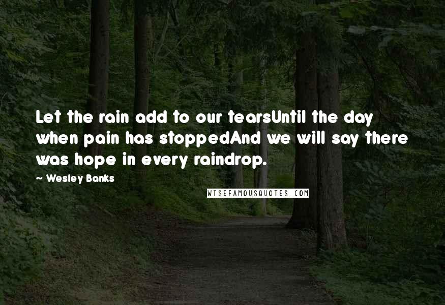 Wesley Banks Quotes: Let the rain add to our tearsUntil the day when pain has stoppedAnd we will say there was hope in every raindrop.