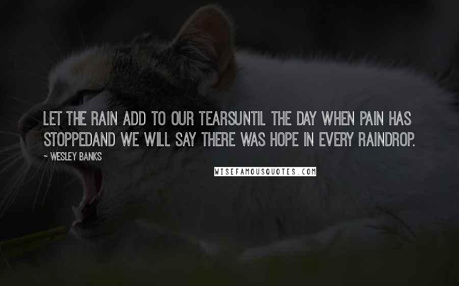 Wesley Banks Quotes: Let the rain add to our tearsUntil the day when pain has stoppedAnd we will say there was hope in every raindrop.