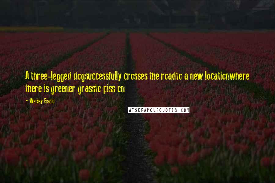 Wesley Eisold Quotes: A three-legged dogsuccessfully crosses the roadto a new locationwhere there is greener grassto piss on