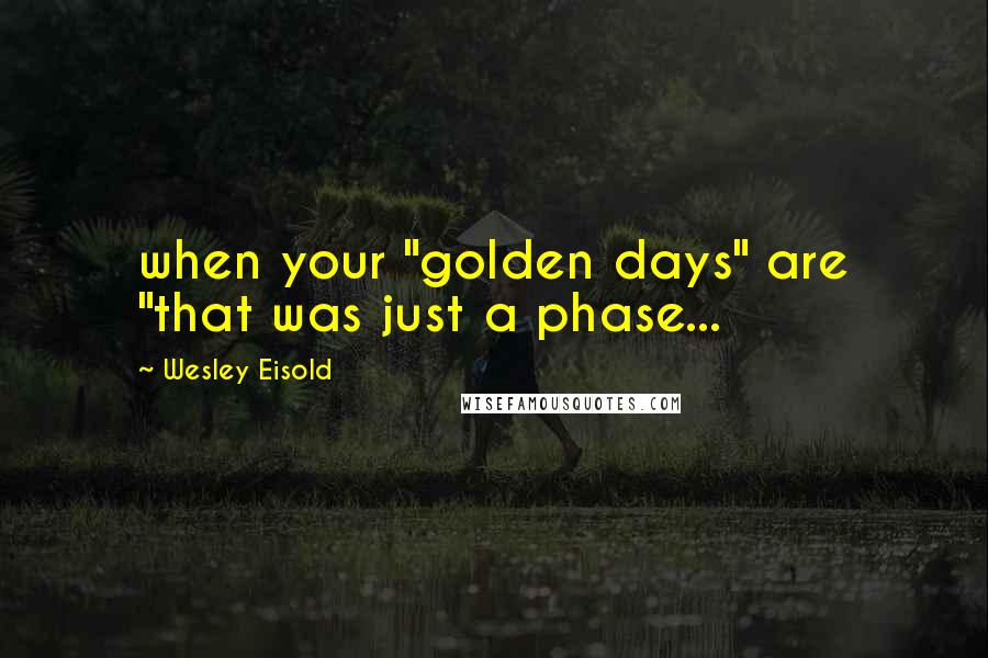 Wesley Eisold Quotes: when your "golden days" are "that was just a phase...