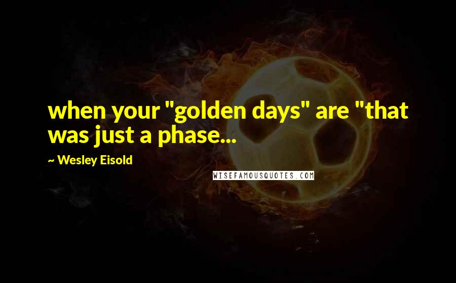 Wesley Eisold Quotes: when your "golden days" are "that was just a phase...