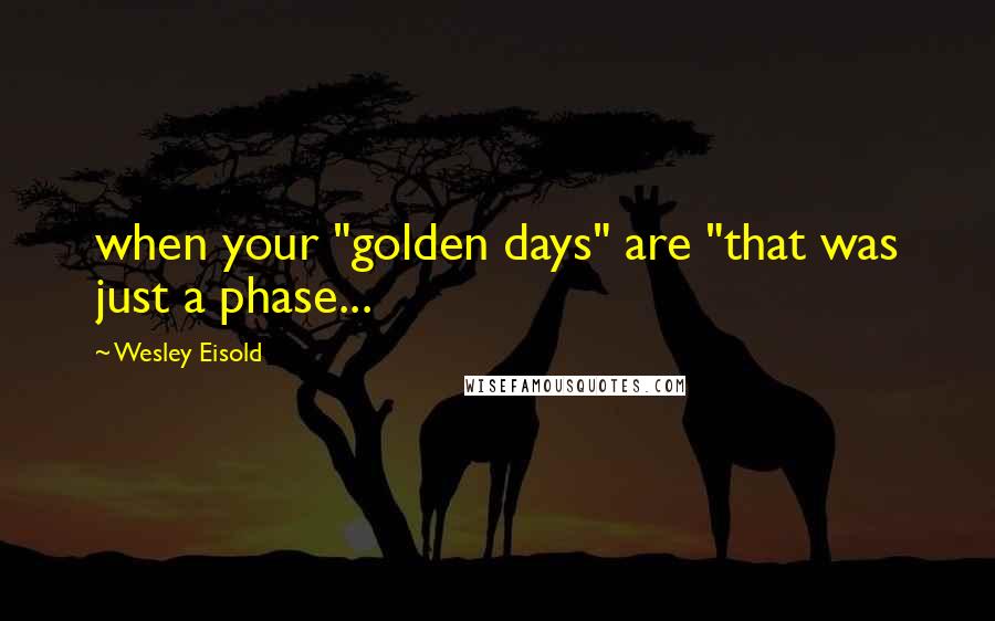 Wesley Eisold Quotes: when your "golden days" are "that was just a phase...