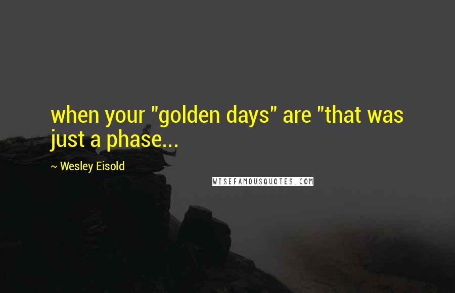 Wesley Eisold Quotes: when your "golden days" are "that was just a phase...