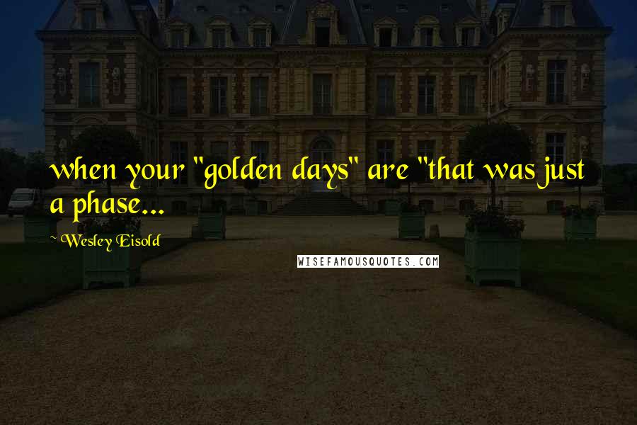 Wesley Eisold Quotes: when your "golden days" are "that was just a phase...