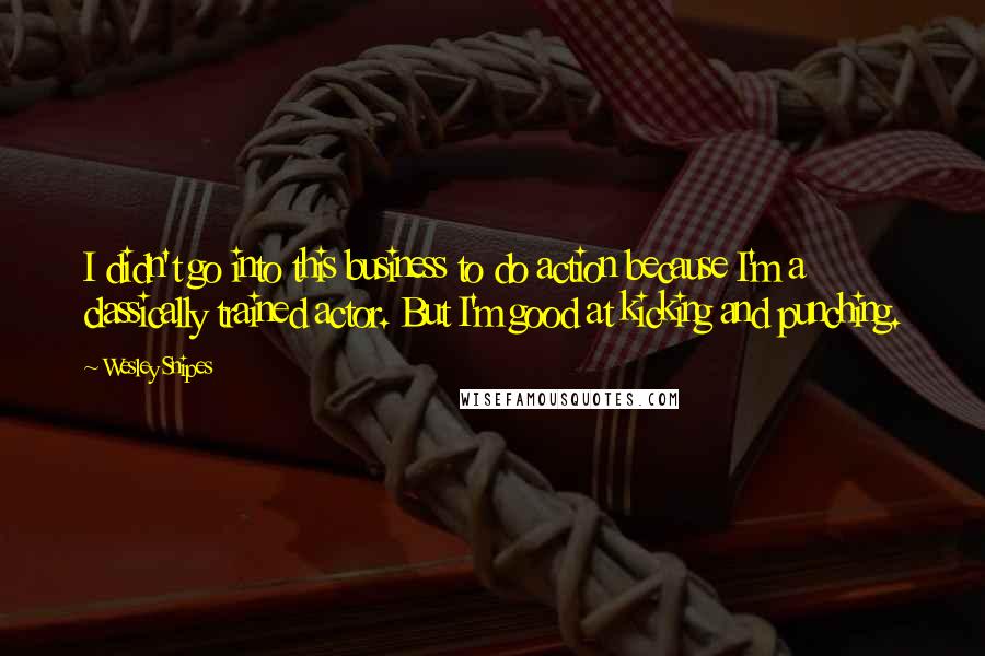 Wesley Snipes Quotes: I didn't go into this business to do action because I'm a classically trained actor. But I'm good at kicking and punching.