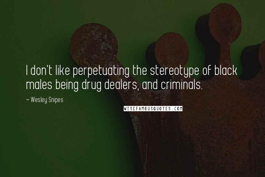 Wesley Snipes Quotes: I don't like perpetuating the stereotype of black males being drug dealers, and criminals.