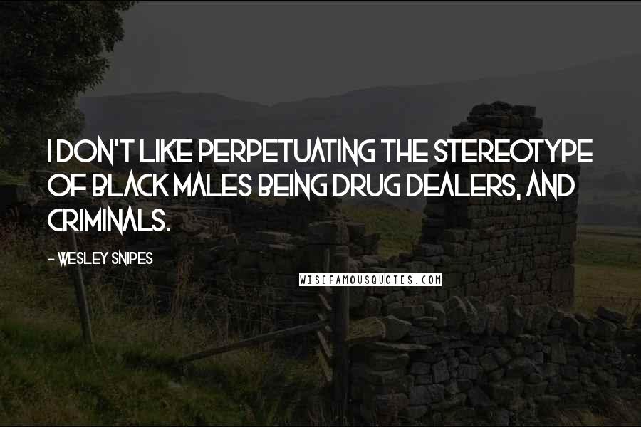 Wesley Snipes Quotes: I don't like perpetuating the stereotype of black males being drug dealers, and criminals.