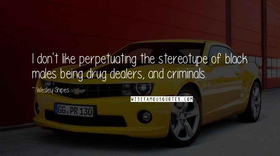 Wesley Snipes Quotes: I don't like perpetuating the stereotype of black males being drug dealers, and criminals.