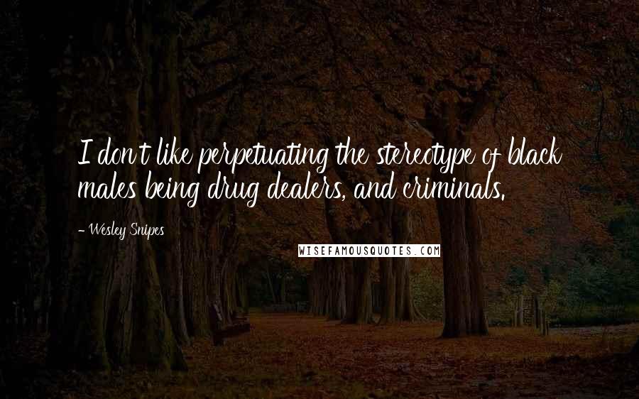 Wesley Snipes Quotes: I don't like perpetuating the stereotype of black males being drug dealers, and criminals.