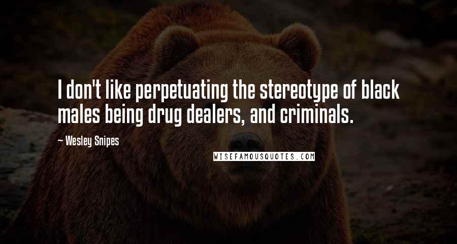 Wesley Snipes Quotes: I don't like perpetuating the stereotype of black males being drug dealers, and criminals.