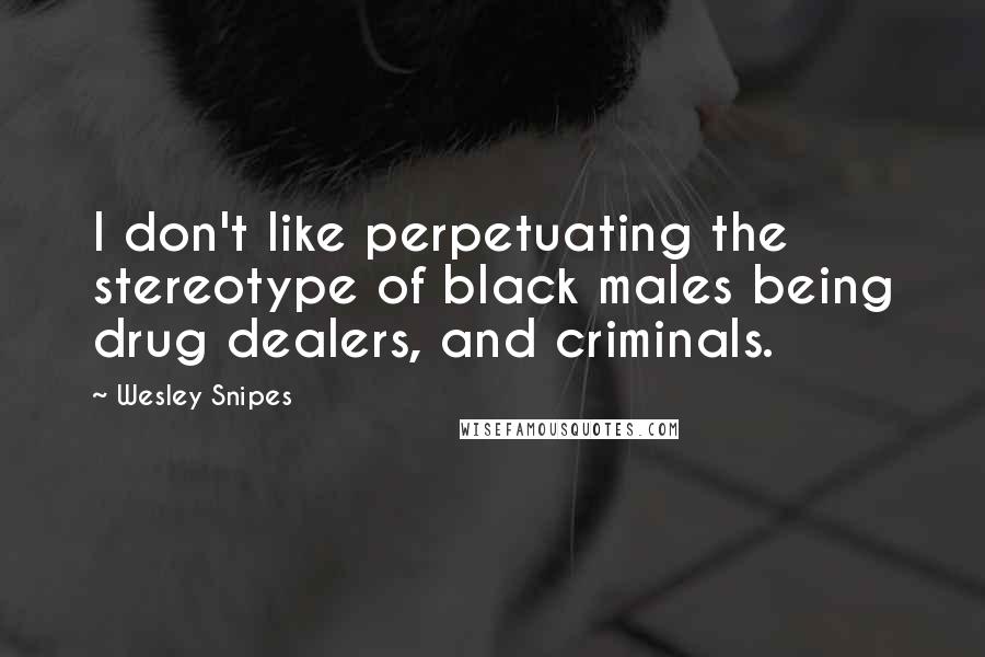 Wesley Snipes Quotes: I don't like perpetuating the stereotype of black males being drug dealers, and criminals.