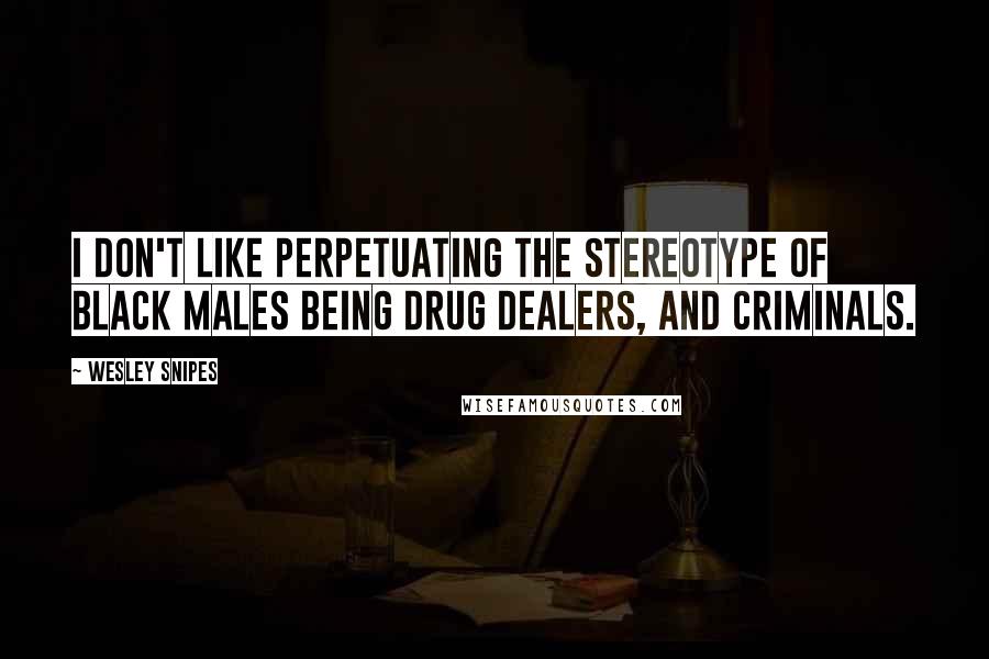 Wesley Snipes Quotes: I don't like perpetuating the stereotype of black males being drug dealers, and criminals.