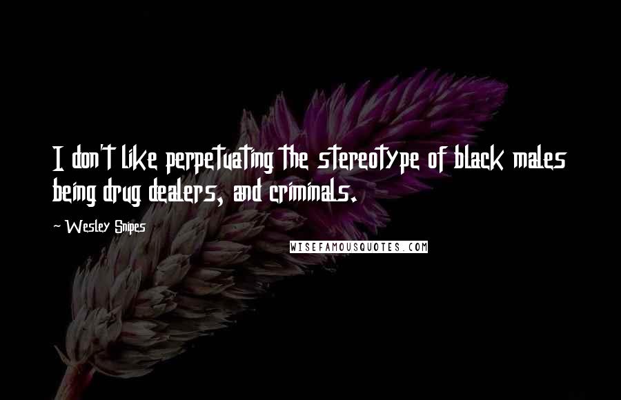 Wesley Snipes Quotes: I don't like perpetuating the stereotype of black males being drug dealers, and criminals.