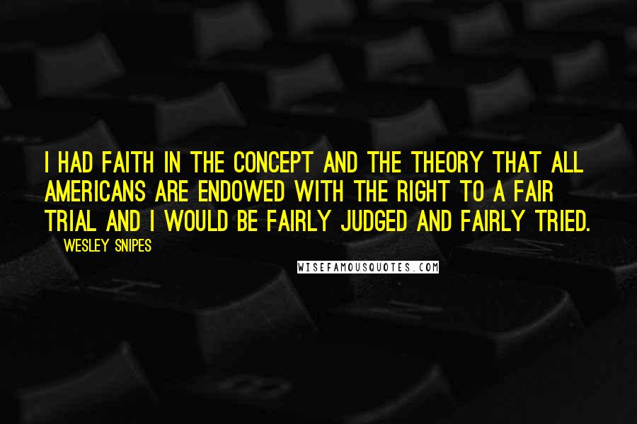 Wesley Snipes Quotes: I had faith in the concept and the theory that all Americans are endowed with the right to a fair trial and I would be fairly judged and fairly tried.