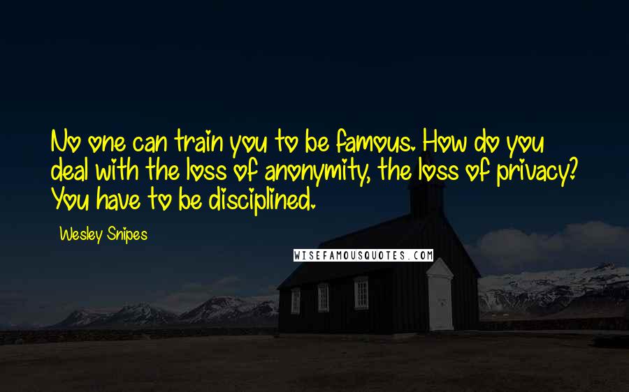 Wesley Snipes Quotes: No one can train you to be famous. How do you deal with the loss of anonymity, the loss of privacy? You have to be disciplined.