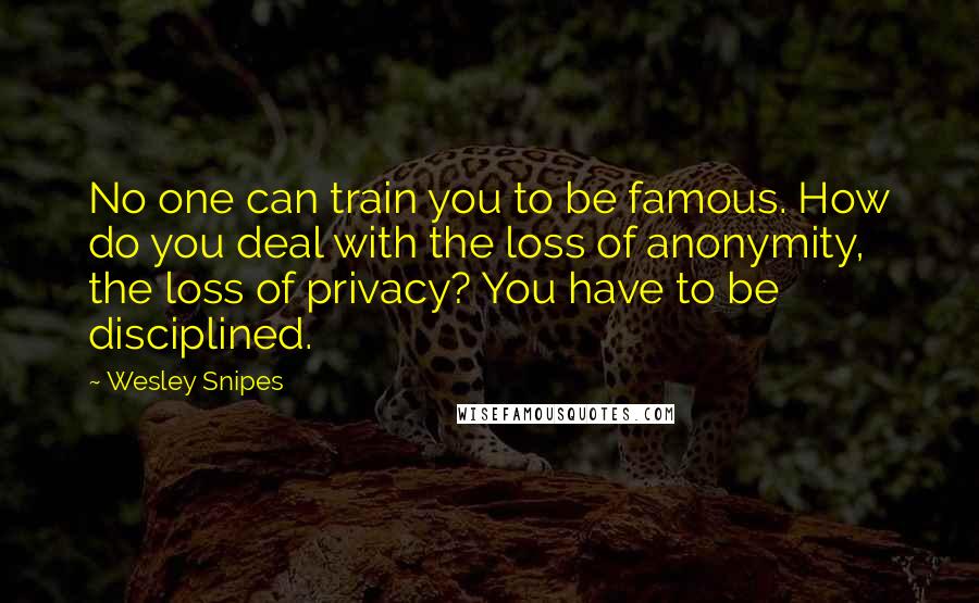 Wesley Snipes Quotes: No one can train you to be famous. How do you deal with the loss of anonymity, the loss of privacy? You have to be disciplined.