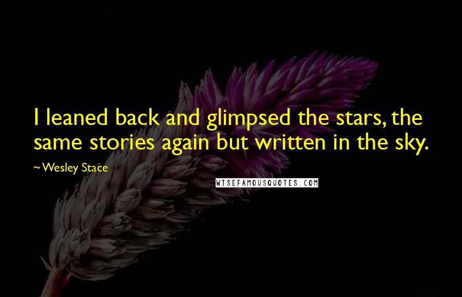 Wesley Stace Quotes: I leaned back and glimpsed the stars, the same stories again but written in the sky.