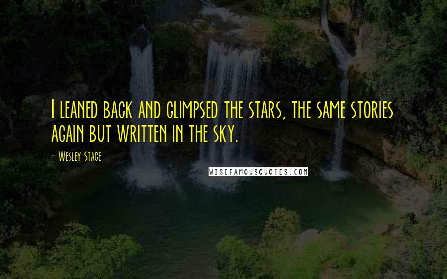 Wesley Stace Quotes: I leaned back and glimpsed the stars, the same stories again but written in the sky.