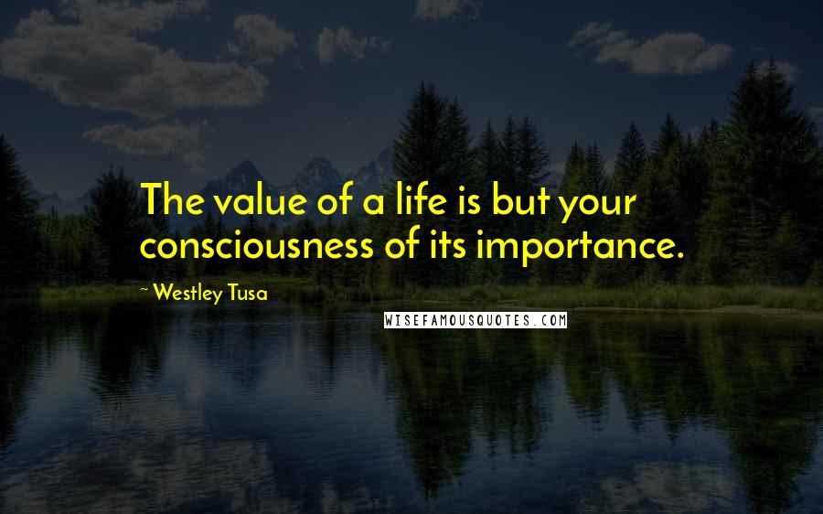 Westley Tusa Quotes: The value of a life is but your consciousness of its importance.