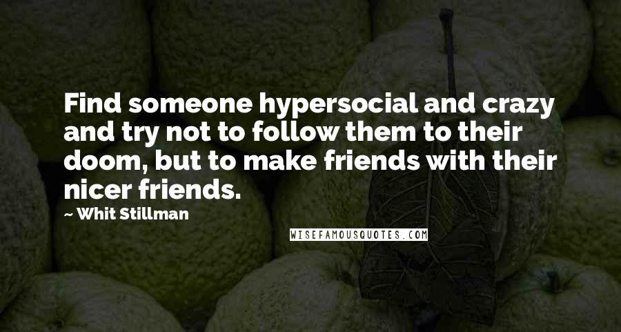 Whit Stillman Quotes: Find someone hypersocial and crazy and try not to follow them to their doom, but to make friends with their nicer friends.