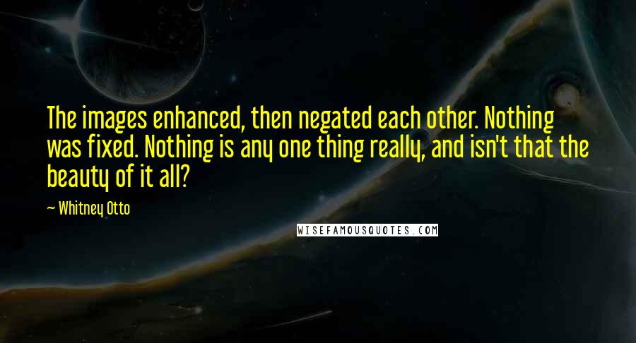 Whitney Otto Quotes: The images enhanced, then negated each other. Nothing was fixed. Nothing is any one thing really, and isn't that the beauty of it all?
