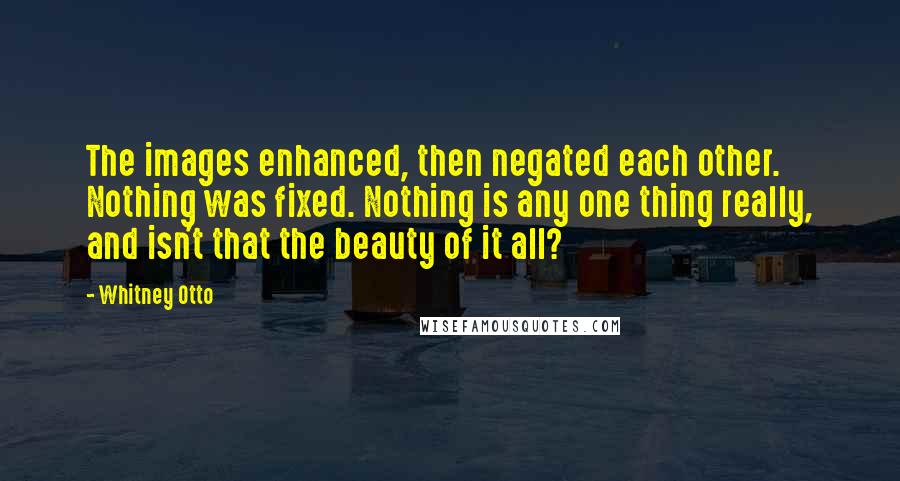 Whitney Otto Quotes: The images enhanced, then negated each other. Nothing was fixed. Nothing is any one thing really, and isn't that the beauty of it all?