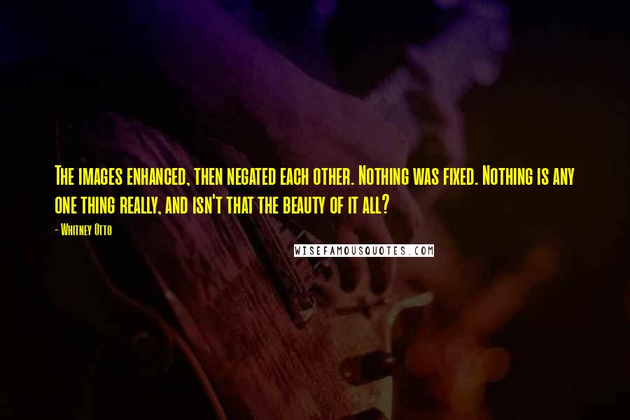 Whitney Otto Quotes: The images enhanced, then negated each other. Nothing was fixed. Nothing is any one thing really, and isn't that the beauty of it all?