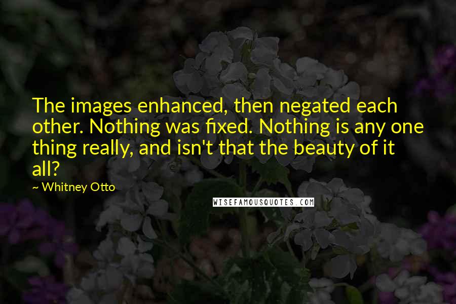 Whitney Otto Quotes: The images enhanced, then negated each other. Nothing was fixed. Nothing is any one thing really, and isn't that the beauty of it all?
