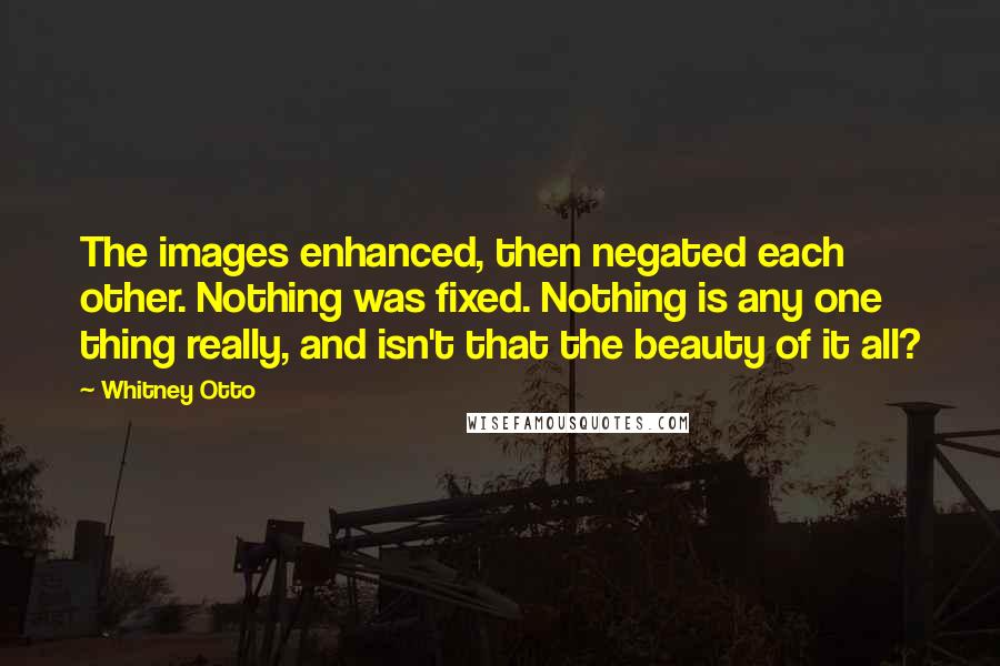 Whitney Otto Quotes: The images enhanced, then negated each other. Nothing was fixed. Nothing is any one thing really, and isn't that the beauty of it all?