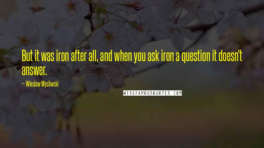 Wieslaw Mysliwski Quotes: But it was iron after all, and when you ask iron a question it doesn't answer.